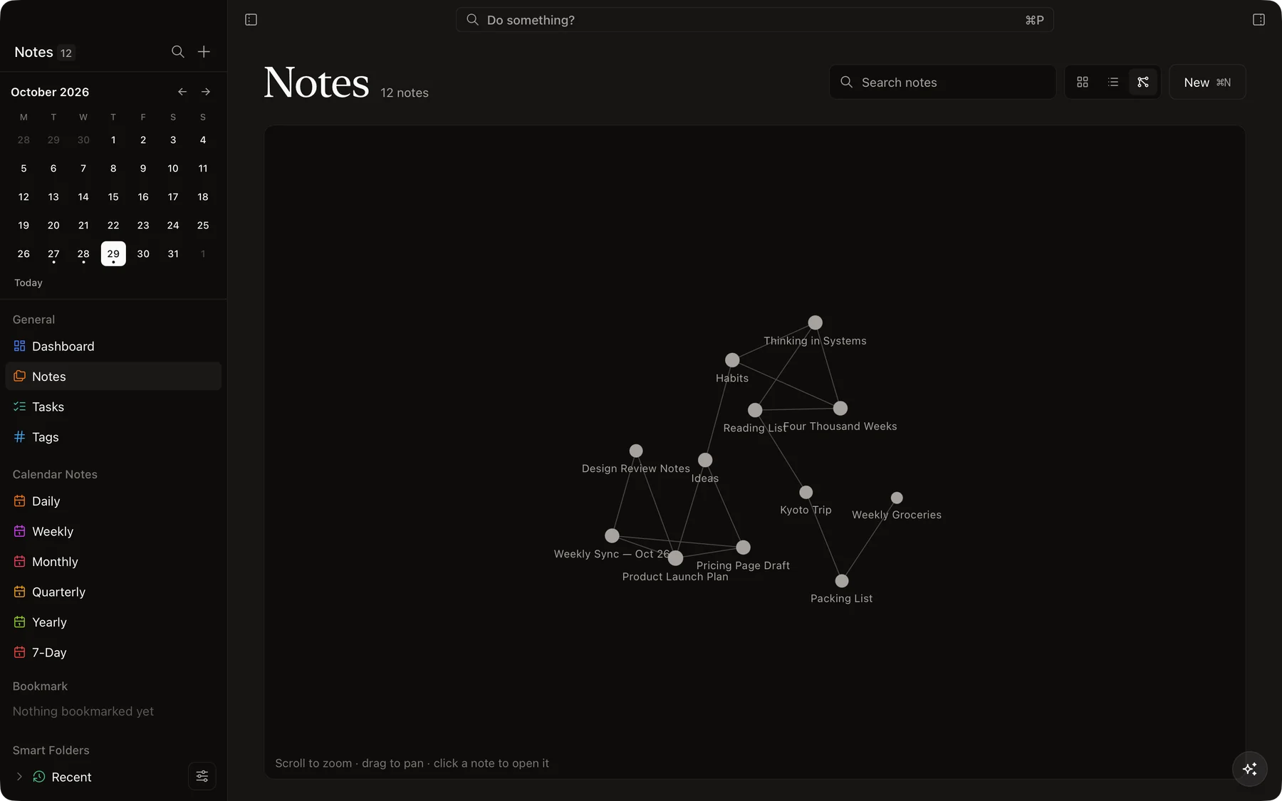 The graph view showing linked notes as connected dots