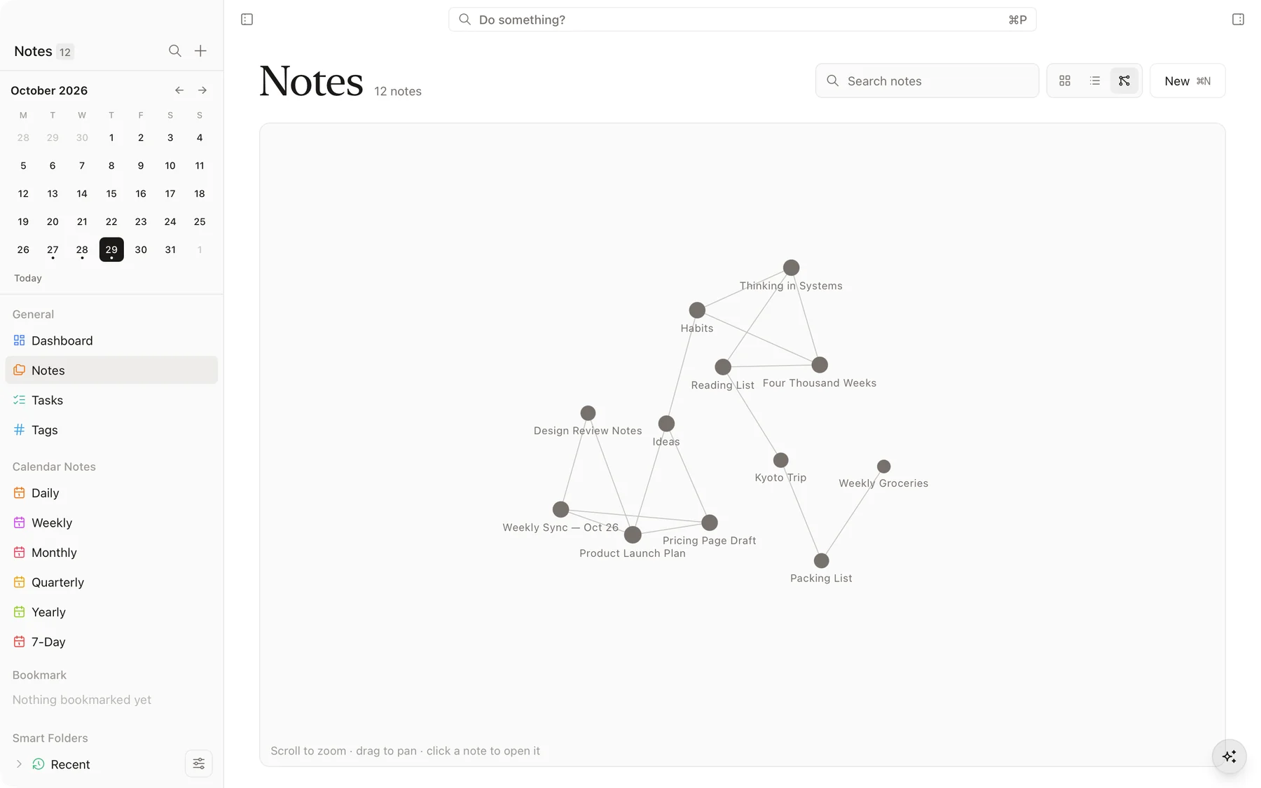 The graph view showing linked notes as connected dots